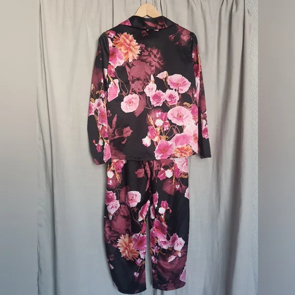 Sofia Vagaras Intimates Satin PJ Set 3pc Black Pink Purple Floral - Picture 5 of 12